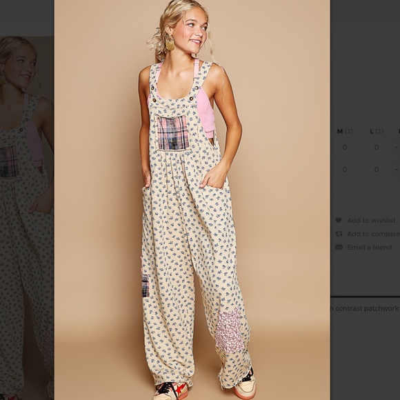 POL 🤎 129 POL French Terry Overall Romper with Contrast Patchwork  SR31A - Picture 3 of 6